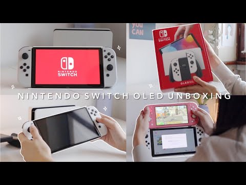 nintendo switch oled unboxing 🌷 + accessories + acnh 🌱