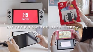 nintendo switch oled unboxing 🌷 + accessories + acnh 🌱