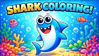Cute Shark Coloring Page Underwater Sea Animals Drawing Coloring for Kids Full