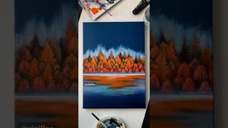 Orange island painting / Autumn forest painting / Orange Blue depth leaves painting / Botanical