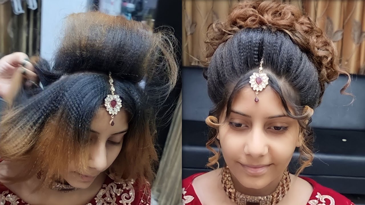 beautiful juda hairstyle for bridal | hairstyle for engagement | hairsty...  | Engagement hairstyles, Front hair styles, Hair stail