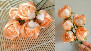 DIY Rosebud | How to make beautiful flower roses from satin ribbon easily