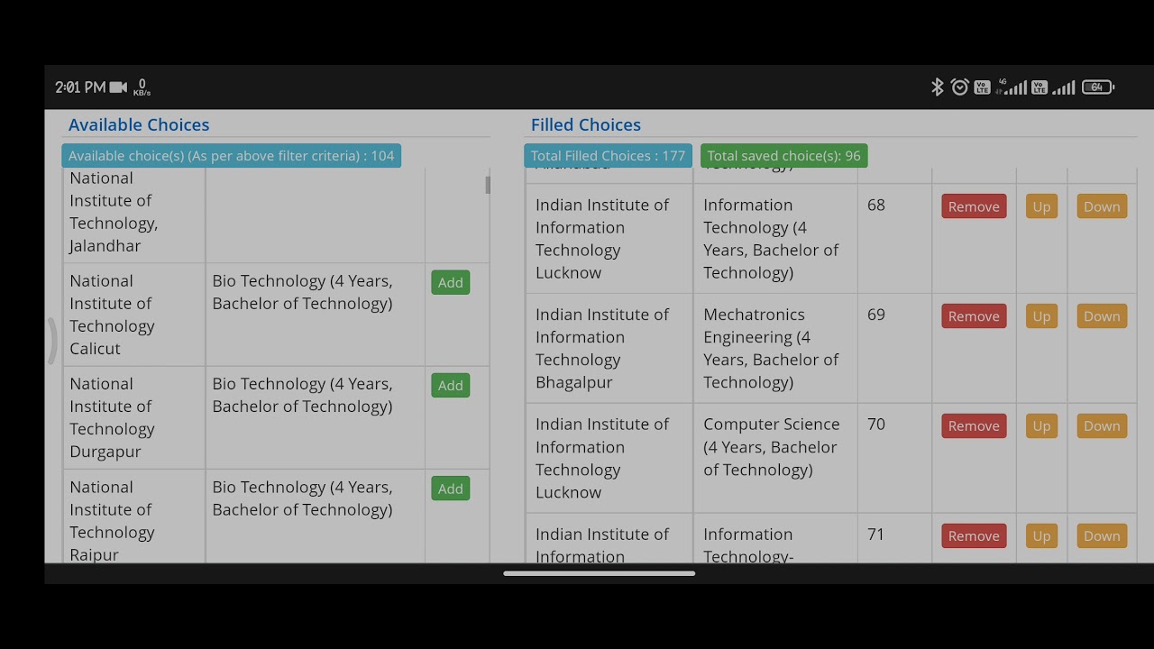 Live choice filling for NIT college in JOSSA counselling 2021 for iit jee student