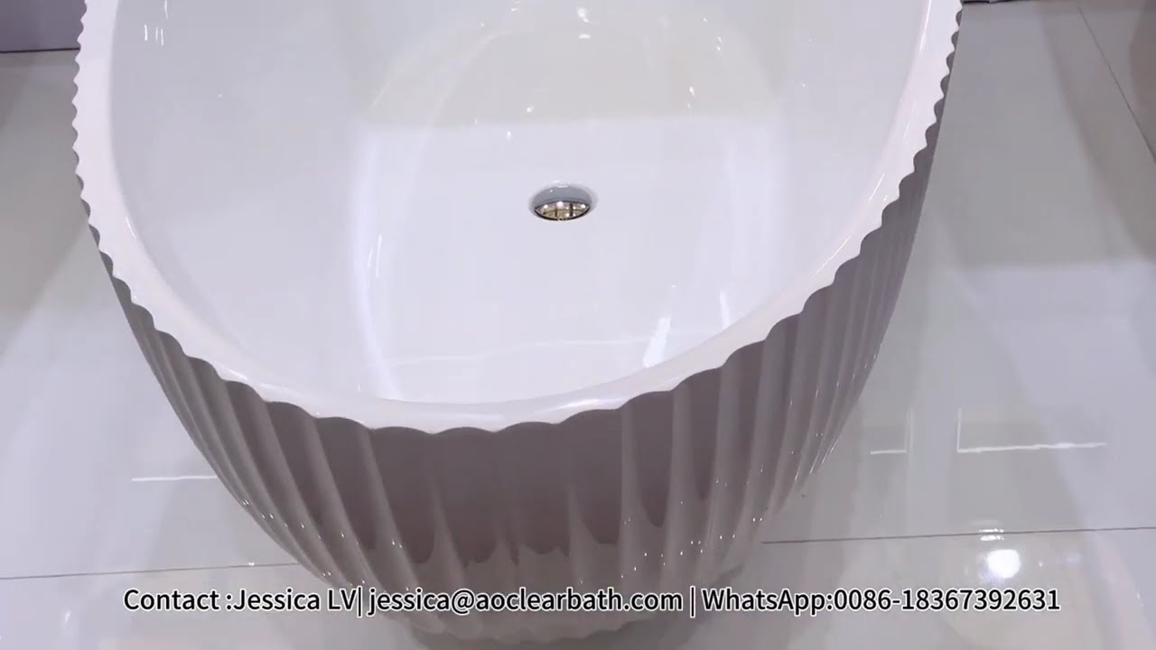 Egg Shape Fluted Oval Free Standing Acrylic Bathtub Matte White