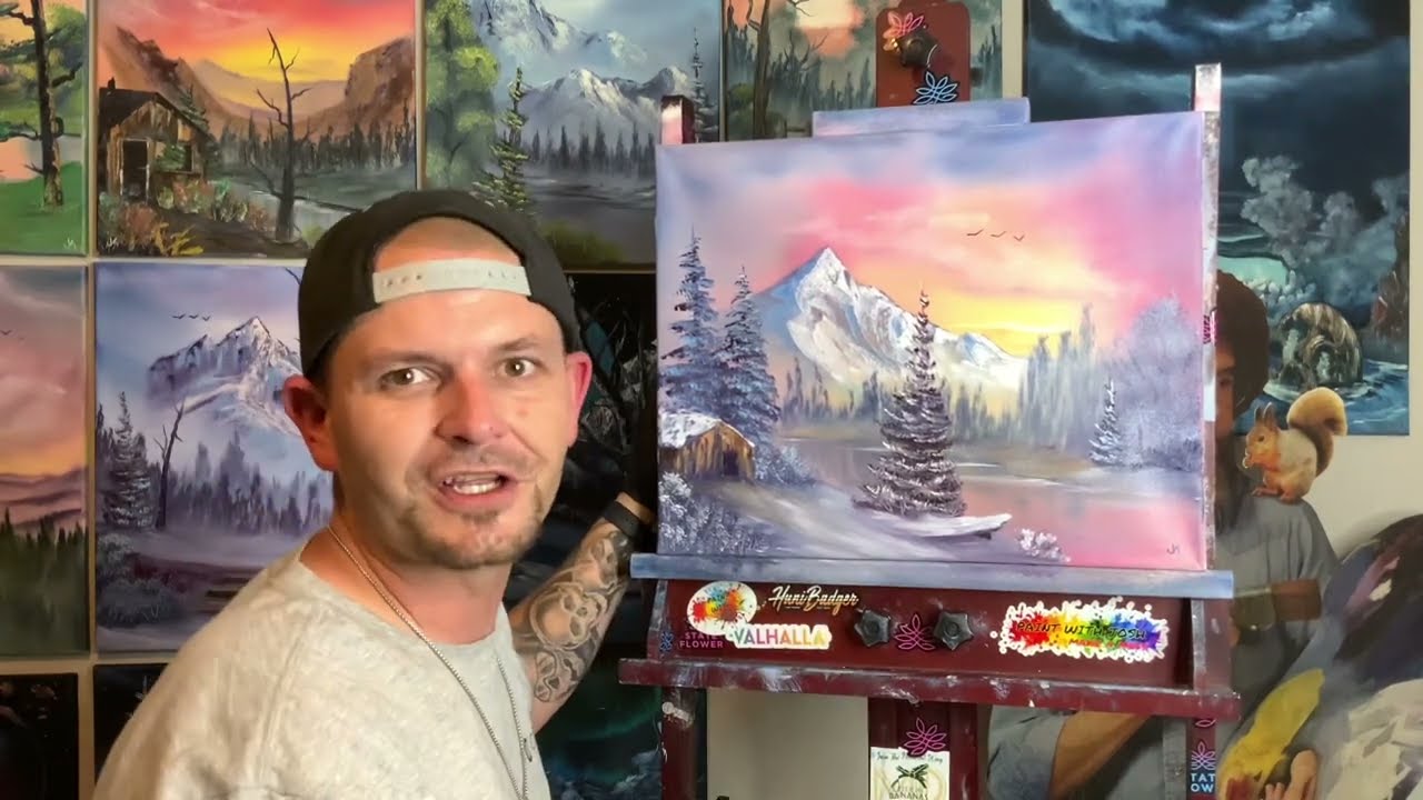 Easy Beginner Winter Sunrise Oil Painting Tutorial. Bob Ross Style Wet ...