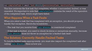 Understanding Task.WhenAny Behavior: Why Awaiting a Faulted Task Doesn't Throw Exceptions
