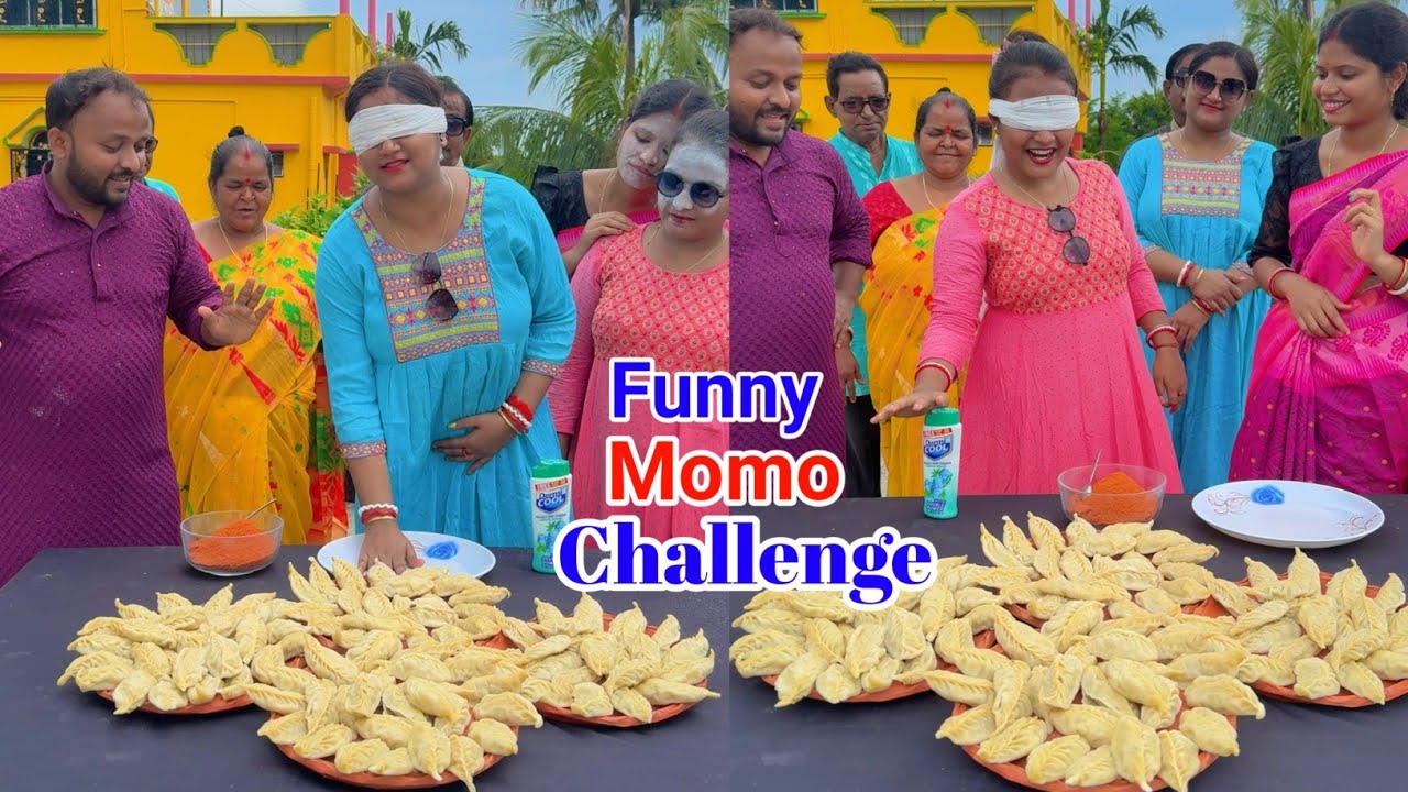 প্লেট ধরতে পারলেই চিকেন মোমো খেতে পারবে দারুণ মজার গেম || Chicken Momo Eating Funny Challenge Video