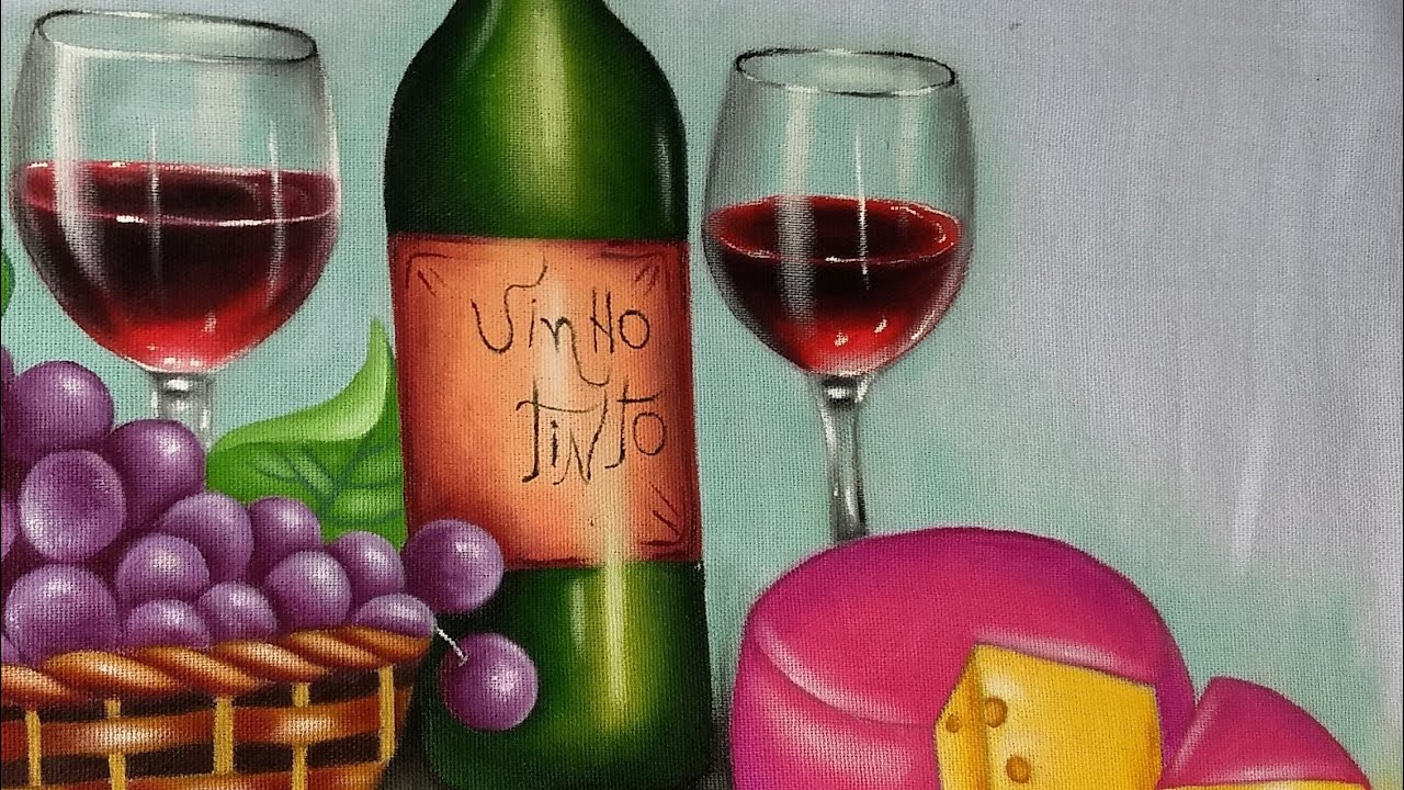 como pintar transparência,taça de vinho e queijo, pintura em tecido