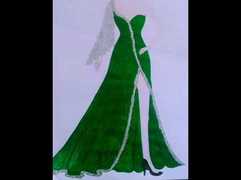 Beautiful dresses with gliter//fashion illustration/girl's dress drawing/dress design drawing models