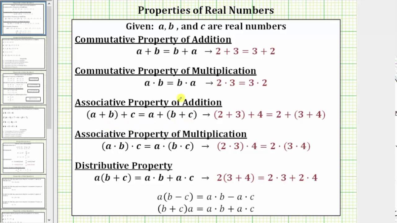 Identify Addition Properties of Real Numbers 