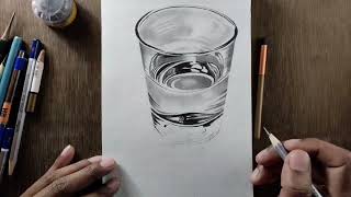 How to draw a glass of water step by step / realistic glass drawing #glass ,#drawing