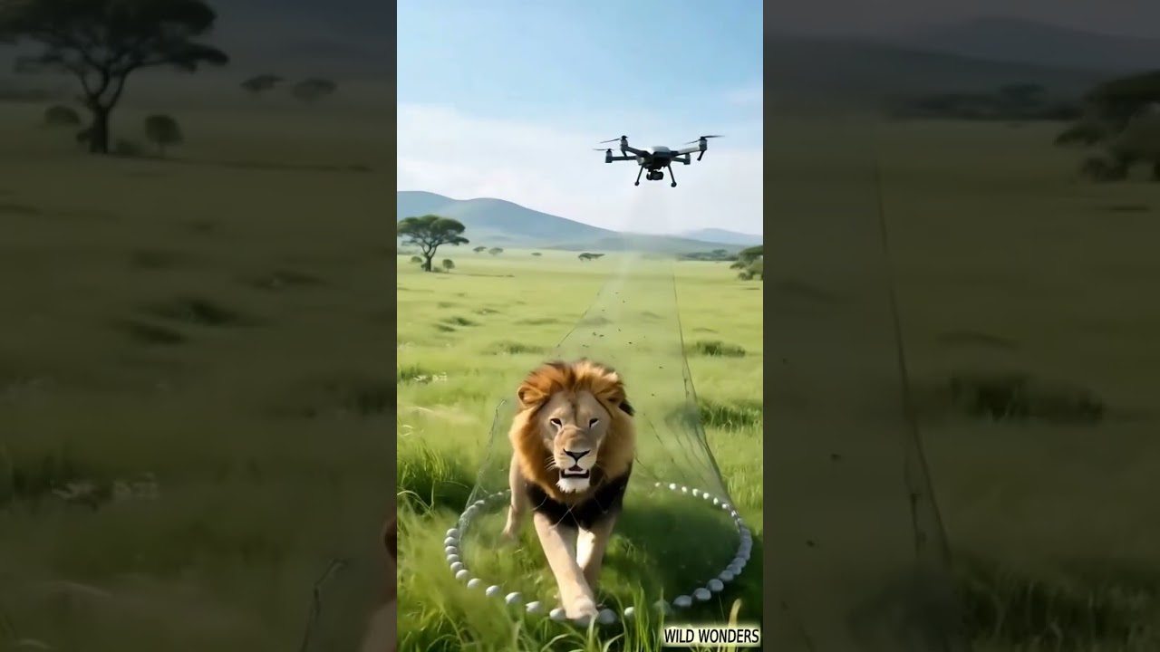 Природа встречает технические беспилотники, захватывая льва в потрясающем дисплее!   Wildlifezerodi