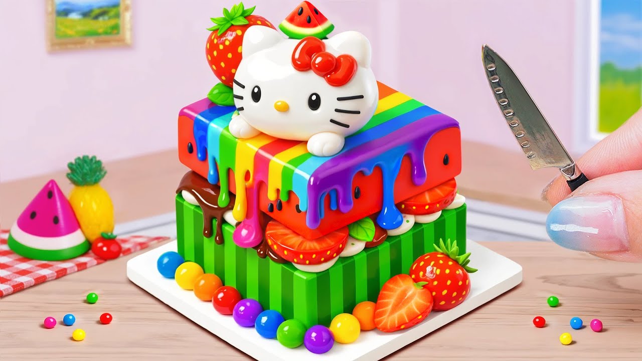 Cutest Kitty Watermelon Rainbow Cake 😋 Newest Ideas For Decorating Miniature Cake 🌈 Cake Bloom