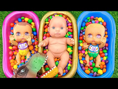 Rainbow Satisfying Video - Three BathTub & Mixing Candy ASMR with M&M's Magic Slime Color Skittles