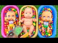 Rainbow satisfying  three bathtub  mixing candy asmr with mms magic slime color skittles