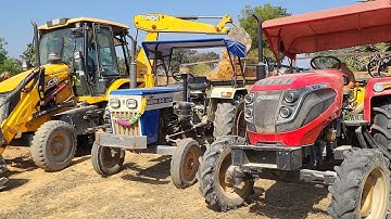 JCB 3DX Backhoe Loader Loading Red Mud In Swaraj 843XM Tractor And Mahindra Tractor Trolley | Dozer