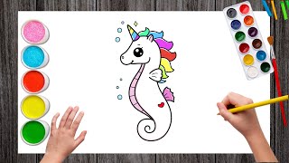 How to Draw a Unicorn Seahorse Easy | Seahorse Drawing 