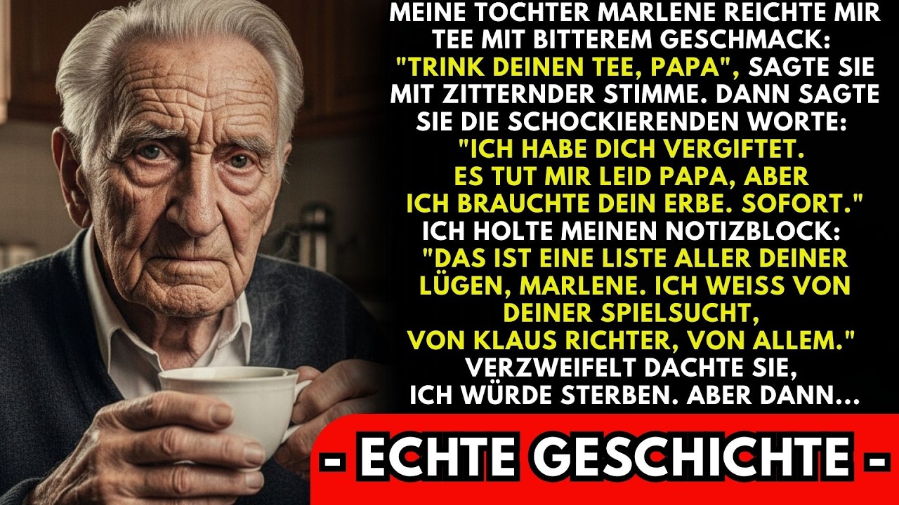 Der Tee schmeckte bitter, aber ich trank, weil meine Tochter mir zusah und lächelte. Dann sagte sie: „Ich habe dich vergiftet.“ Mein Herz stockte, doch ich spürte keine Angst. Ich bin...