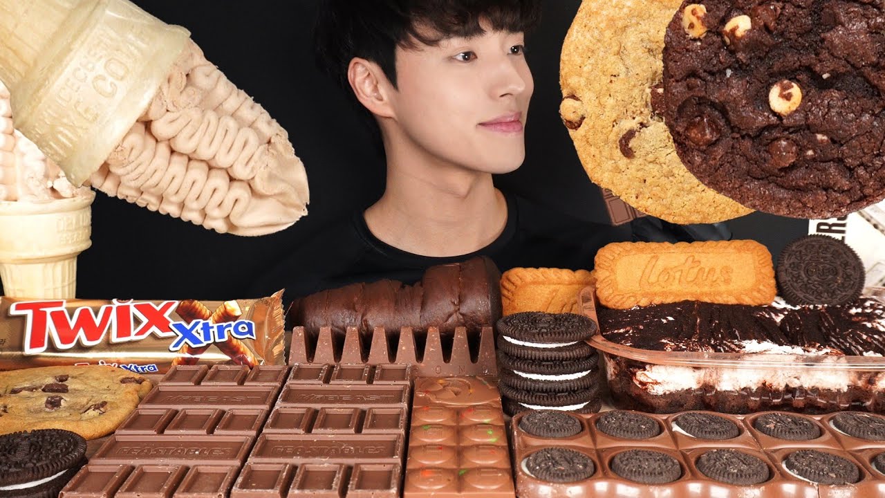 ASMR MUKBANG MILKA CHOCOLATE & CHOCOLATE ICE CREAM & TOBLERONE & OREO & LOTUS & FEASTABLES CHOCOLATE