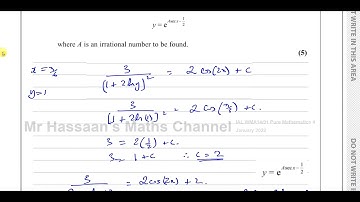 WMA14/01 IAL (Edexcel) P4, January 2022, Q9 (c)  Differential Equations (Particular Solutions)