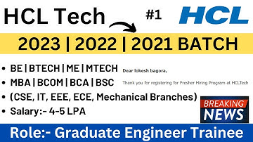 HCL Off-Campus Direct Hiring | 2023 | 2022-2021 BATCH | Graduate Engineer Trainee | PART-1 |New Jobs