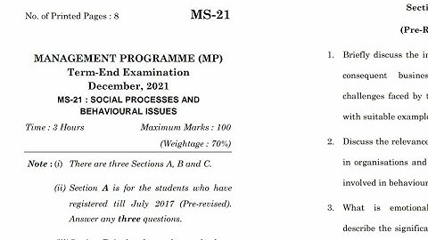 MS-21 previous year questions paper|| Social Process and Behaviour Issues.important for exam #ignou
