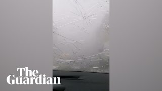 Giant hailstones smash car windscreen in France