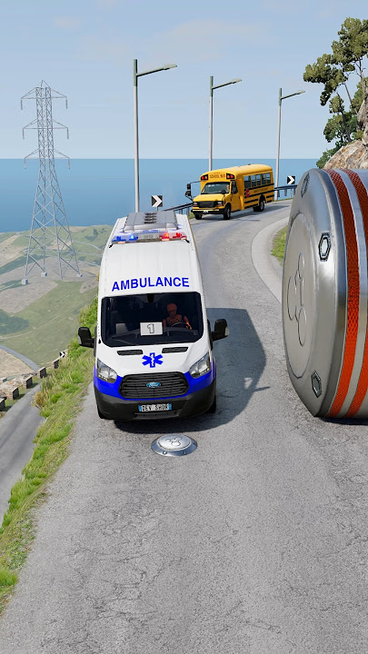 Cars & School Bus vs Giant Pit Bollards Crash #4 - BeamNG.Drive