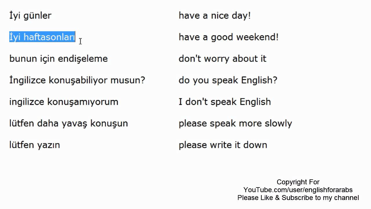 Turkish basic expressions part 2 - Turkish For Beginners