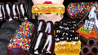 Asmr Black Desserts Honey Comb, Tanghulu, Gimbap, Rainbow Cake 벌꿀집, 탕후루, 삼각김밥 Eating Sounds Mukbang