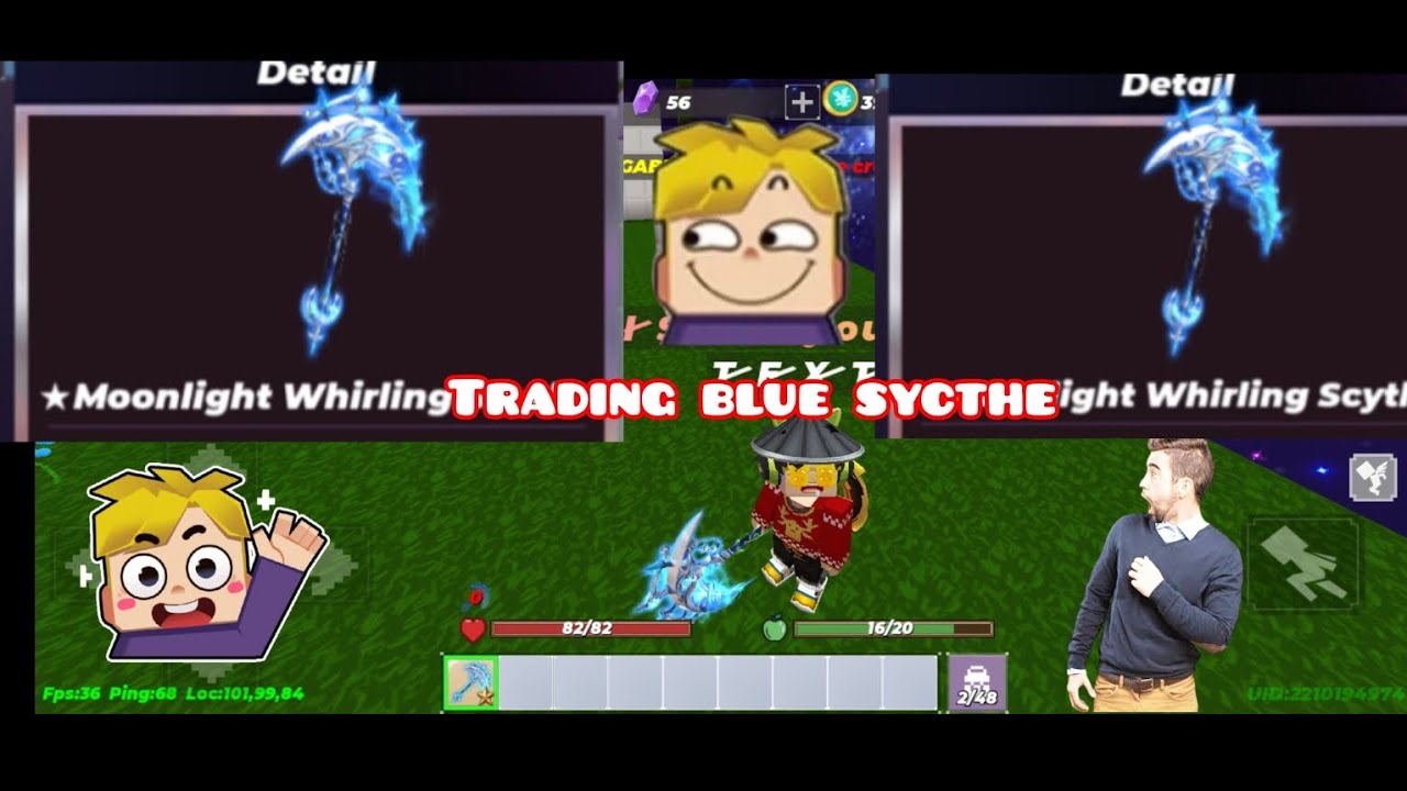 trading blue sycthe in blockman go skyblock 
