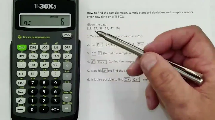 Sample Mean, Standard Deviation and Variance with Raw Data on a TI 30Xa