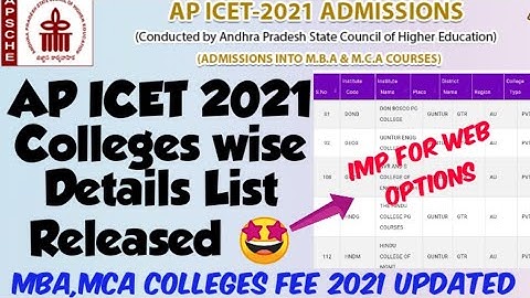 AP ICET 2021 Colleges wise Details Released🤩//ICET 2021 College fee Details updated//New Update