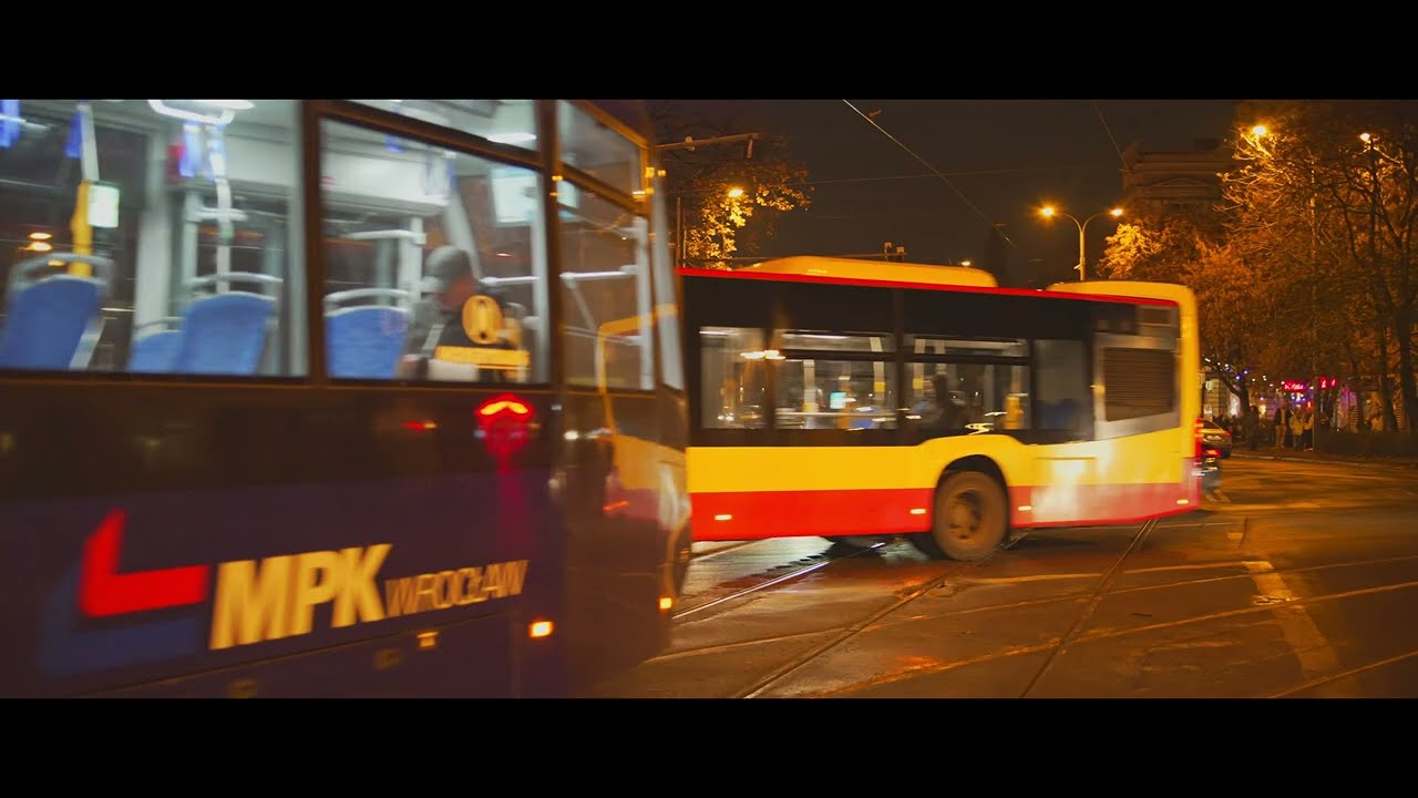 Poland, Wrocław, tram 7 night ride from Dworzec Nadodrze to Dubois