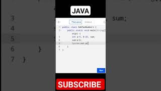 Addition of two numbers in Java program #short #youtubeshorts #shorts #coding