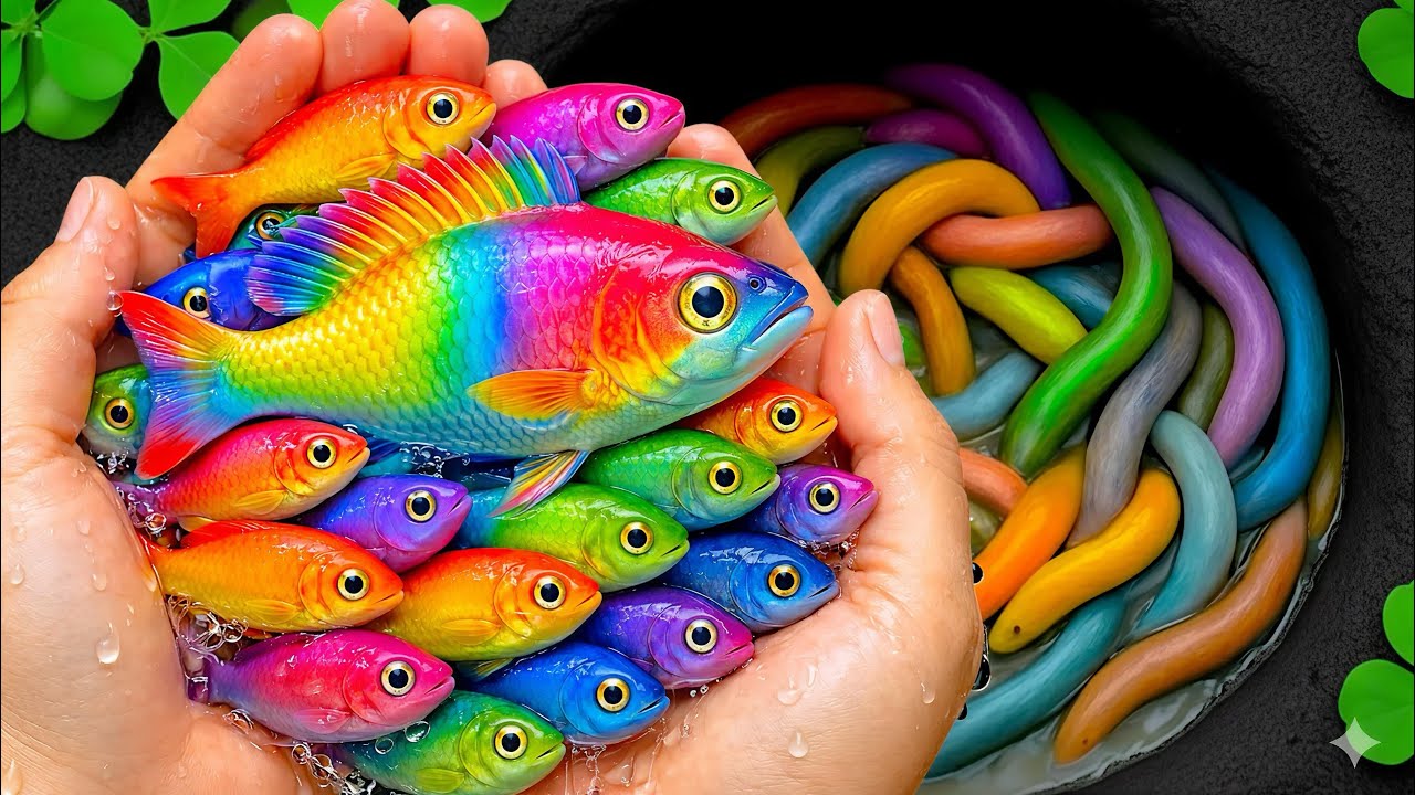 Catch Freshwater Aquarium Fish, Beautifull Rainbow Fish In Small Pond, Turtle, Goldfish, Molly Fish