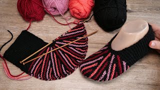 картинка: Следки клиньями на двух спицах 🎨 Slippers with wedges knitting pattern
