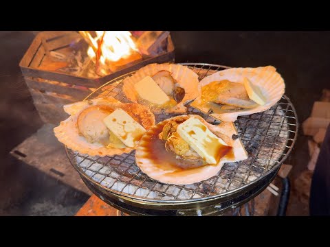 ウニとホタテで贅沢な事をしました【炭火キャンプ飯16】