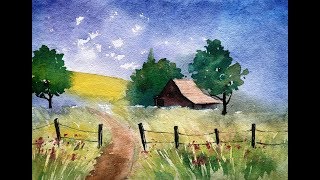scenery watercolor painting village beginners