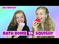 Squishy vs Bath Bomb ~ Switch Up Challenge ~ Jacy and Kacy