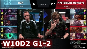 H2K Gaming vs Mysterious Monkeys | Game 2 S7 EU LCS Summer 2017 Week 10 Day 2 | H2K vs MM G2 W10D2