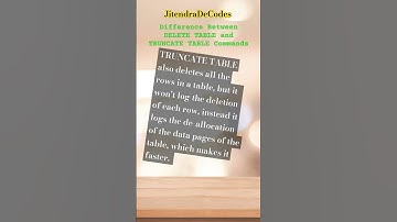 Difference Between DELETE TABLE and TRUNCATE TABLE Commands SQL Database Concepts #shorts #jitendra