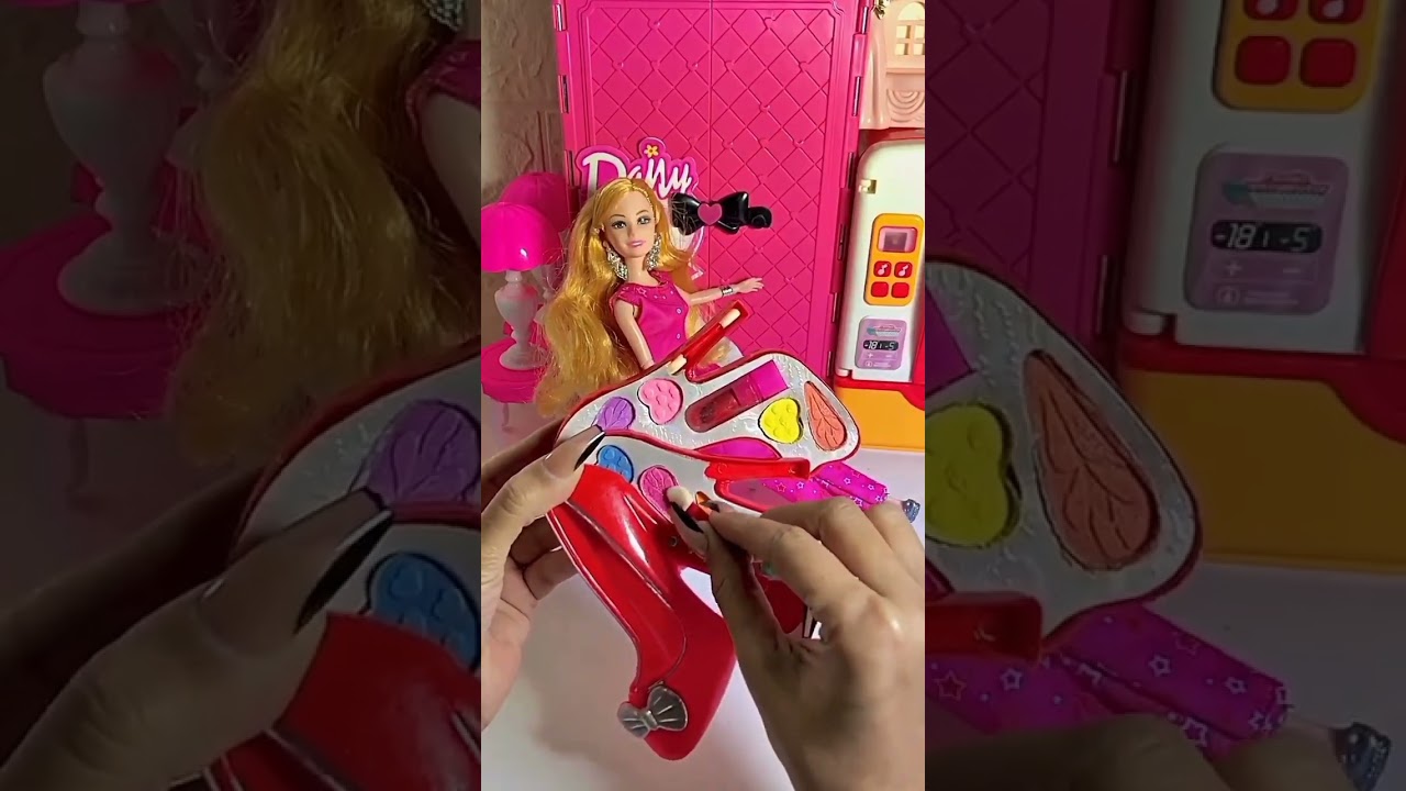 Satisfying with Unboxing Miniature Doll Pink Barbie Beauty Makeup Set Toys ASMR Videos #shorts