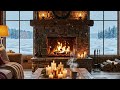 كوخ شتوي دافئ على ضفاف البحيرة موسيقى بيانو جاز ناعمة وصوت المدفأة للاسترخاء والنوم