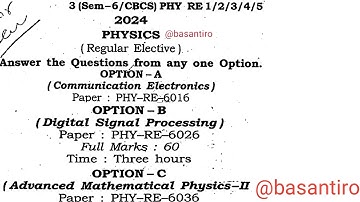 BSc 6 sem physics regular elective question paper Guwahati University 2024 PHY-RE-6016,26,36,46,56