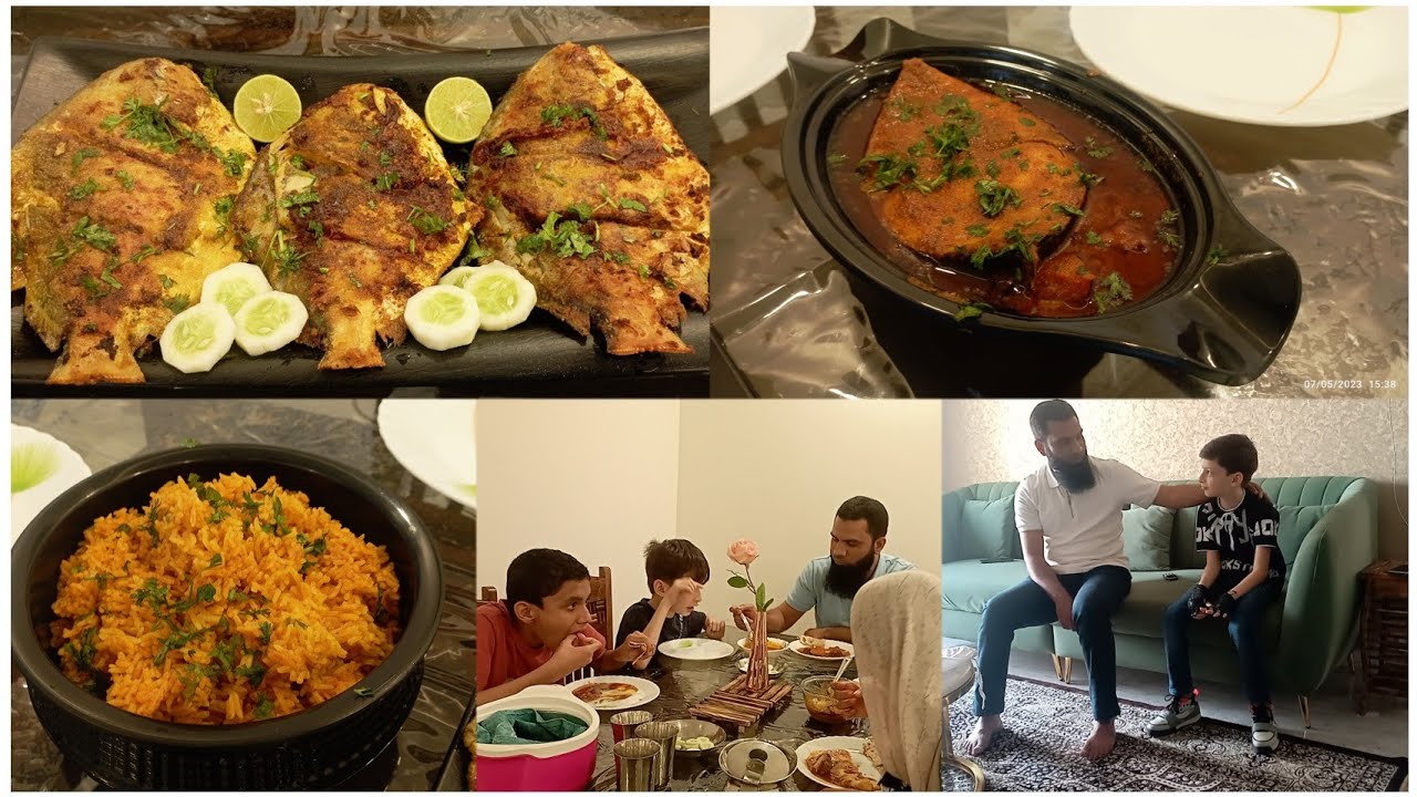 pompret fry, (fish)maay pulaw|jeddah se aaye bacho k chachu|bacho ne ...