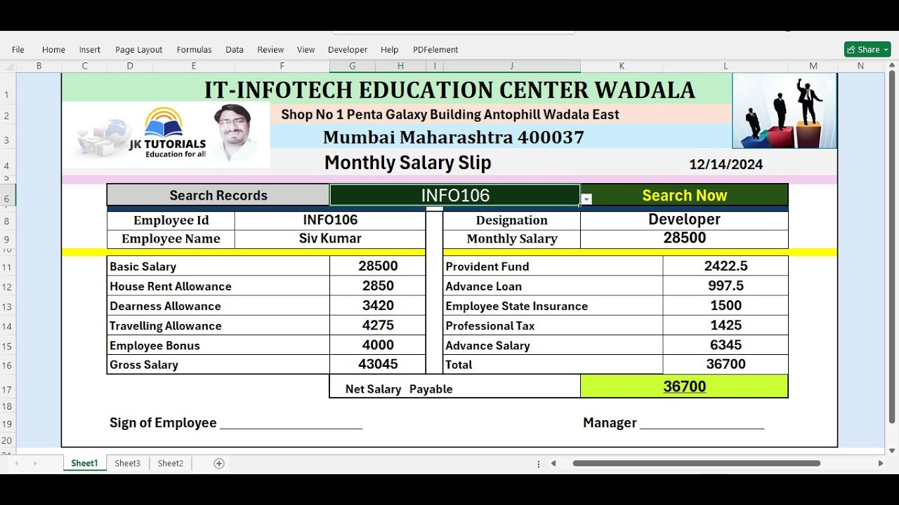 How To Create Salary Slip in Microsoft Excel | Make a Salary Slip in ...
