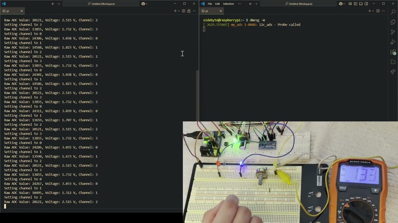 Raspberry Pi 4B: ADS1115 I2C Kernel Driver with Sysfs - Channel Cycling and Joystick Example