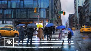 New York RAINY Lower Manhattan and SoHo Walk ☔ NYC Walking tour in the Rain
