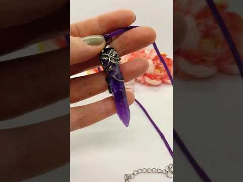 Кулон "вінтажні троянди" натуральний камінь аметист в стилі ретро, видео 1